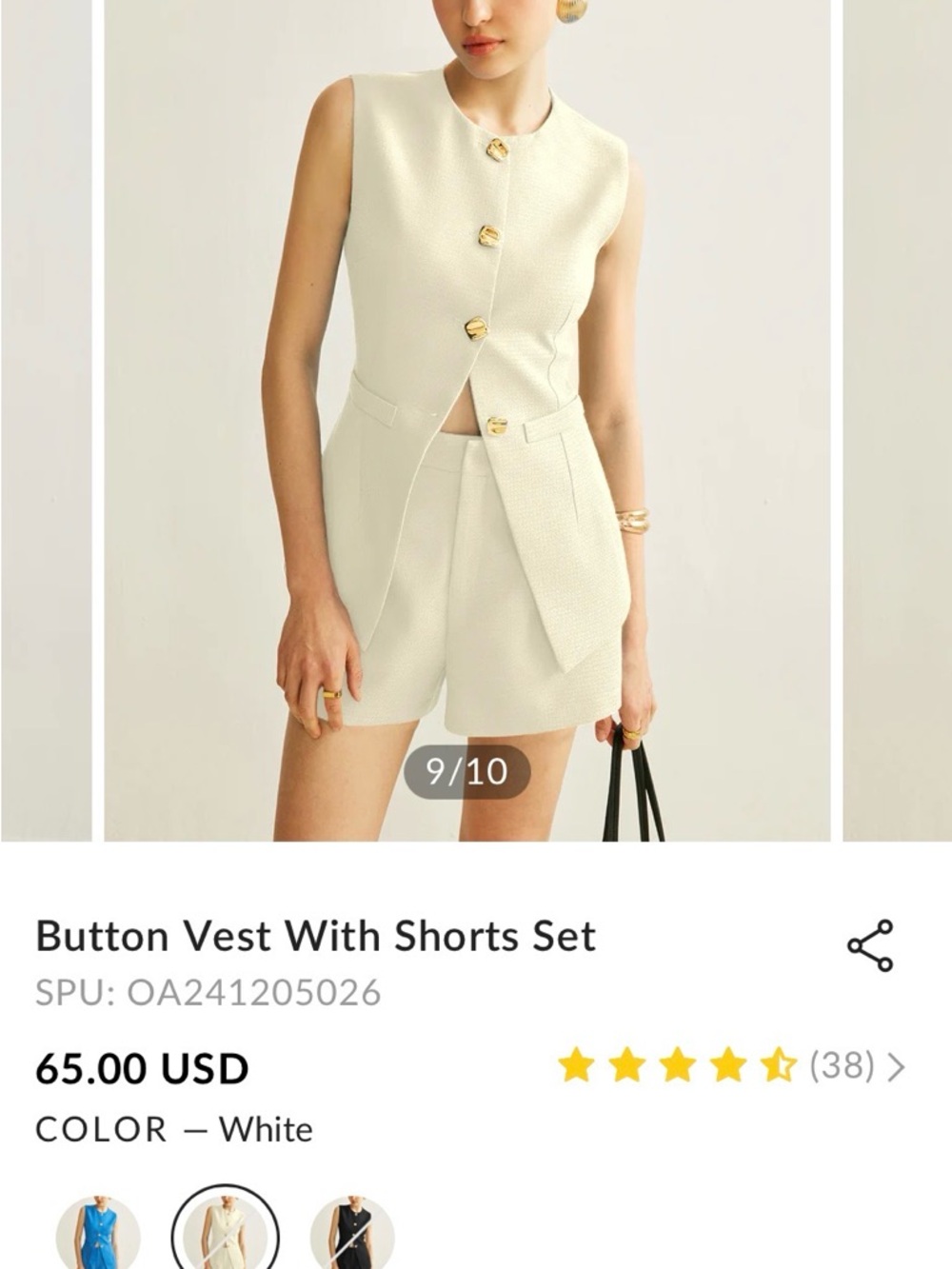 Commense White Sleeveless Button Vest & Shorts Jumpsuit Set